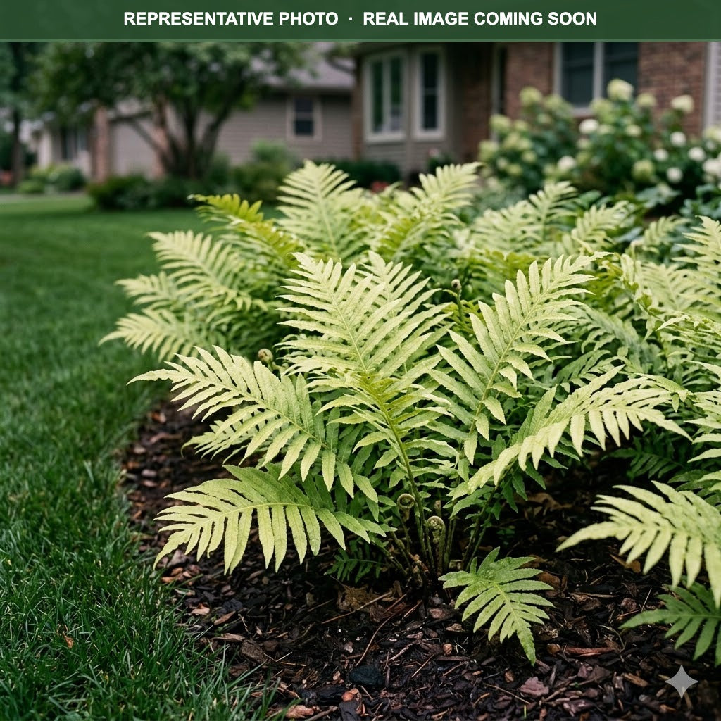 Sensitive Fern (Onoclea sensibilis) in landscape setting — Lakeville, MN
